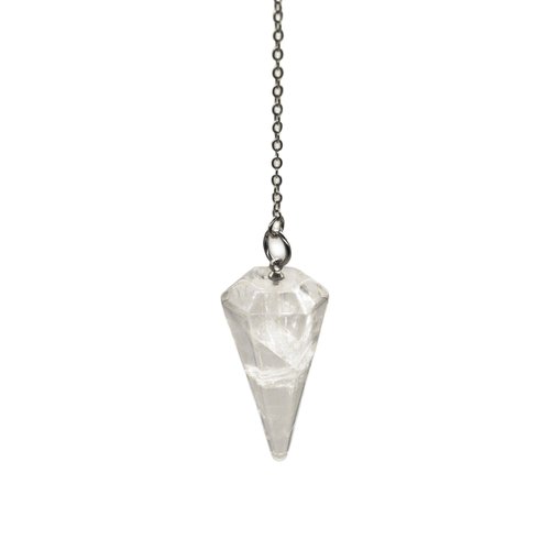Crystal Pendulum Made of Natural Quartz for Dowsing Divination Chakra Reiki. Pointed with Chain and Jewelry Pouch