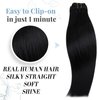 RUNATURE 22 Inch Hair Extensions Clip in Off Black Hair Extensions Clip in Human Hair Double Weft Straight Clip in Hair Extensions Black Human Hair Full Head 120g 7 Pieces