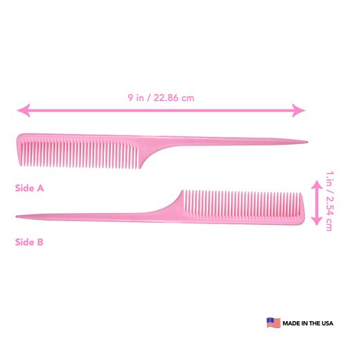 Allegro Combs 61 XL Rat Tail Combs Wide Tooth Comb Detangling Hair Styling Coarse Hair Foiling Thick Back Parting Combs Hairstylist Combs For Women Made In USA 3 Pc. (Light Pink)