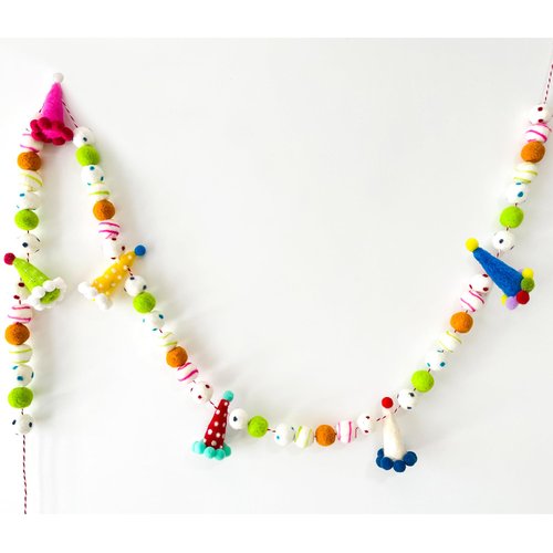 Happy Birthday Banner, Felt Ball Garland - Birthday Garland, Birthday Party Decoration, Birthday Party Hats, Birthday Decor, Party Decor, Felt Garland, Party Hat, Party supplies, Felt Birthday Banner