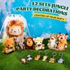 Ctosree 12 Sets Jungle Safari Party Favors Jungle Party Decorations, Mini Jungle Stuffed Animals Safari Animals Keychain Animal Theme Drawstring Backpacks for Goodie Bag Fillers Zoo Party Supplies