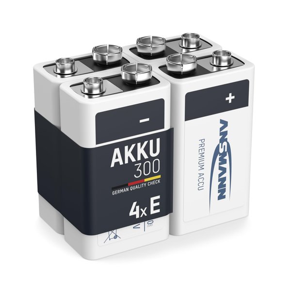 ANSMANN 9V Rechargeable Batteries 300mAh pre-Charged Low Self-Discharge NiMH 9 Volt Battery 9V Battery (4-Pack)