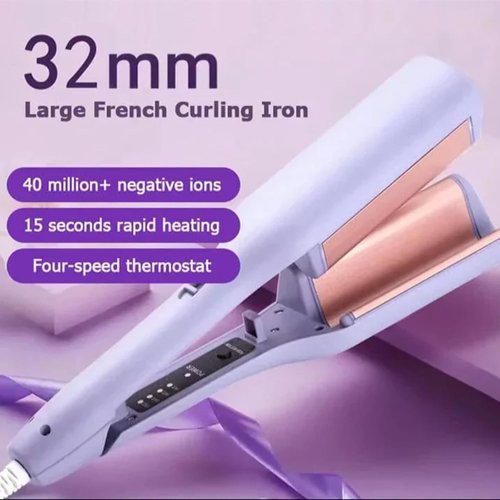 Curluxe French Curls Iron, Curluxe Beach Waves Curling Wand, French Wave Curling Irons, Anti-Scald Crimper Hair Tool for Women, 15-Second Heat-Up, Four Settings, Easy to Use, 1.25 Inch (Pink)