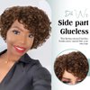 Hanne Fashion Short Curly Human Hair Wig for Black Women Brown Curly Bob Wigs Side Part Pixie Cut Wig Brazilian Remy Human Hair Non Lace Glueless Wigs (F4/30)