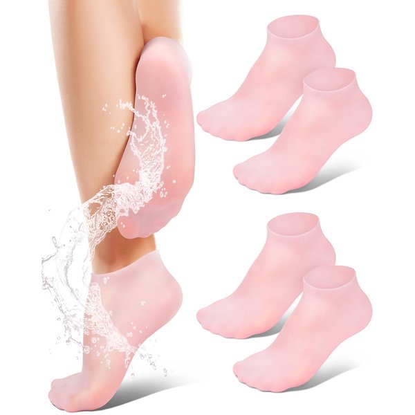 Golbylicc Silicone Moisturizing Socks for Women Dry Cracked Feet, Soft Gel Rubber Socks, Women Foot Care Spa Pedicure Silicone Socks for Cracked Heel and Softening Rough Skin, Calluses (2 Pairs)