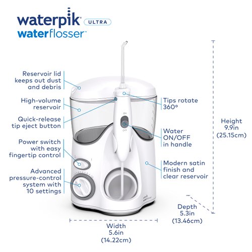 Waterpik Ultra Water Flosser, with 6 Tips, ADA Accepted, White WP-100