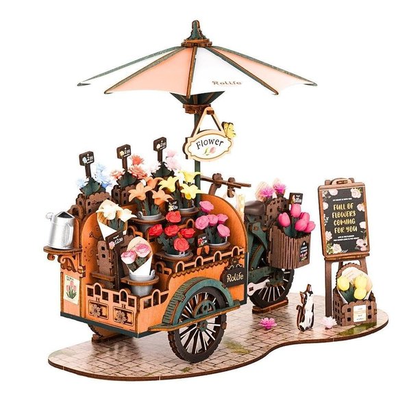 Rolife DIY 3D Wooden Puzzle for Adults, Flower Cart Brain Teaser Puzzle for Teens Girls Boys, Creative Craft Hobby Gifts Model Building Kits, Home Decor Assembly Toy