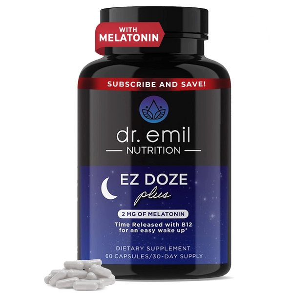 DR. EMIL NUTRITION EZ Doze Plus Natural Sleep Aid with Melatonin, L-Theanine, GABA & 5HTP - Extra Strength Sleeping Pills for Adults - Safe and Non-Habit Forming (60 Veggie Capsules)