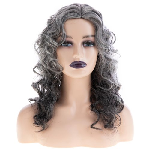 Wiwige Long Curly Wavy Grey Wig for Women Natural Looking Synthetic Halloween Cosplay Costume Wig