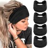 FULZTEY Black Headbands for Women Wide Head Bands Stretchy Sport Yoga Workout Hairband Thick Boho Bandanas Knotted Turban Non Slip Hair Wrap Versatile Hair Accessories for Girls Pack of 4
