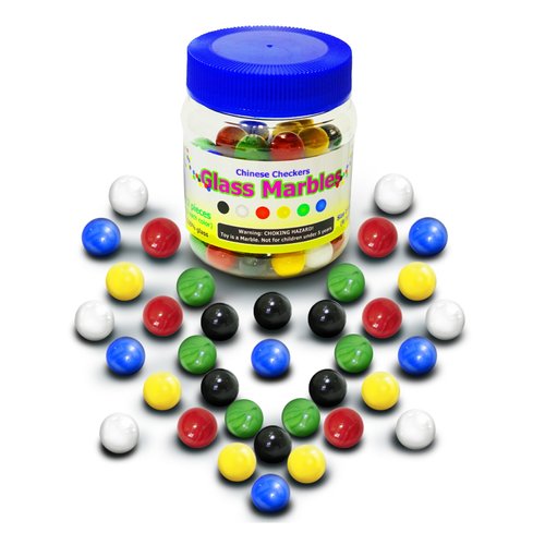 TOGETIC Super Value Depot Chinese Checkers Glass Marbles. Set of 72, 12 Each Color. Size 9/16” (14mm), with Practical Container.