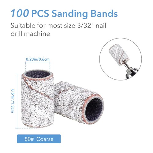 GazePlus 100 Pcs Sanding Bands for Nail Drill with 3/32” Zebra Disposable Sanding Band 80 Coarse Grit Nail Sanding Bands for Nail Drill Set Acrylic Nails Gel Manicure & Pedicure
