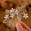 Bessney Crystal Bride Wedding Hair Comb Gold Flower Hair Accessories Rhinestone Bridal Hair Pieces for Women and Girls