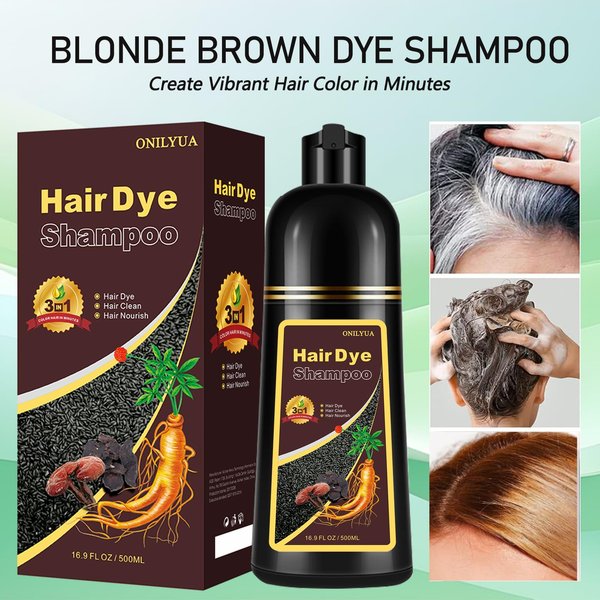 Instant Hair Color Shampoo, Hair Dye Shampoo Blonde Brown for Women Men, Long Lasting Brown Hair Shampoo,Brown Hair Dye Colors in Minutes, Brown Shampoo Easy to Use
