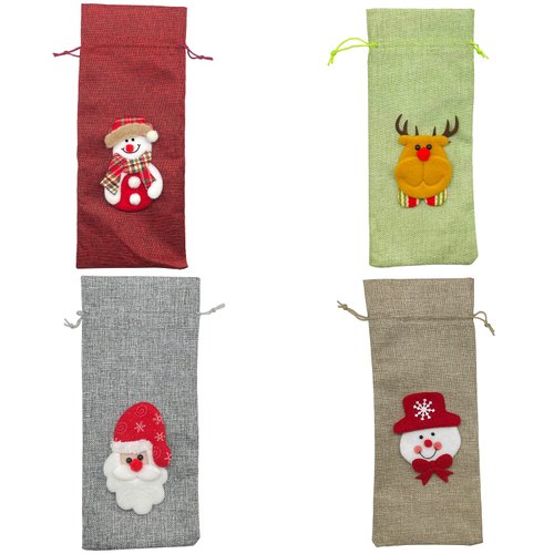 4 Pcs Christmas Wine Bottle Bags,for Wine Bottles Gift Bulk, Santa Clause, Snowman & Reindeer Drawstring Bags,Vintage Wine Bottle Gift bags,for Christmas Party Decor