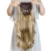 24" Long Straight Wavy Clip in Half Head Tied Wig Blonde Synthetic Hair Extensions For Women 210g 8-22#