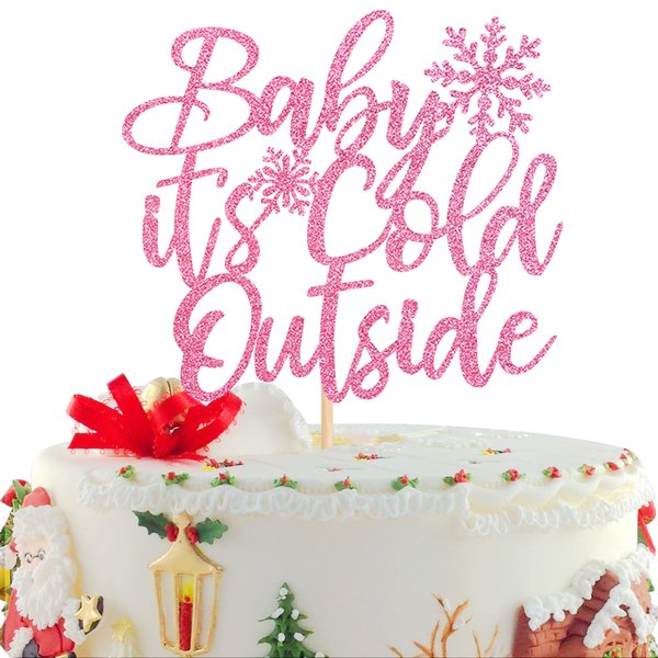 1 PCS Baby It's Cold Outside Cake Topper Glitter Winter Snowflake Baby Shower Cake Pick for Winter Snowflake Baby Shower Kids Birthday Party Cake Decorations Supplies Pink