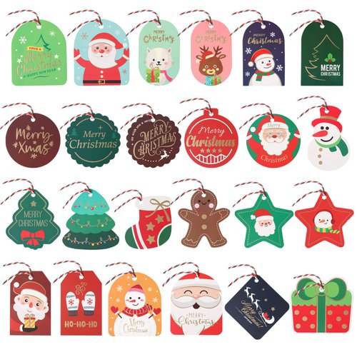 Christmas Gift Tags, 72PCS Christmas Tags with String, Gold Foil Xmas Gift Tags Hanging Label for DIY Christmas Gift Wrap and Label Package