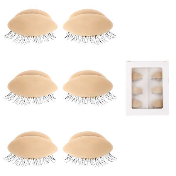 6 Pcs Eyelids for Lash Practice, Lash Mannequin Head Practice Lashes for Lash Extensions Removable Eyelash Extension Eyelids for Eyelash Training Eyelash Makeup Exercises (Skin Color)