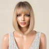 Tumhorn Short Straight Bob Wig with Bangs Highlight Layered Blonde Wigs for Women Synthetic Natural Looking Wigs