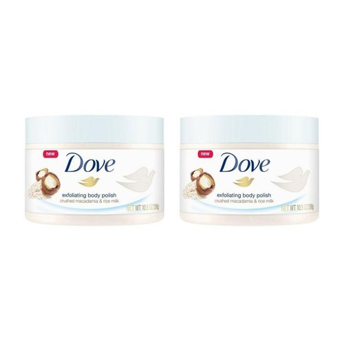 Dove Exfoliating Body Polish Body Scrub Macadamia & Rice Milk 10.5 oz (2 pack)