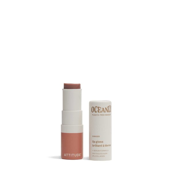 ATTITUDE Oceanly Plastic-Free Sheer Lip Gloss Stick, Titanium Dioxide-Free, EWG Verified, Vegan & Cruelty-free Makeup, Ginger, 0.12 Ounces