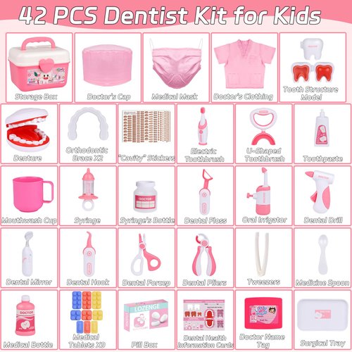 Gifts2U Dentist Kit for Kids, 42Pcs Dentist Kit, Professional Dentist Toys for Kids, Kids Dentist Playset, Dentist Toys for Kids Ages 3 4 5 6