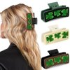 St. Patrick's Day Hair Claw Clips for Women Matte Leather Clover Hairpins Watercolor Green Shamrock Hairgrips For Short Curly Long Hair Parade Dress Up Idea Set of 3