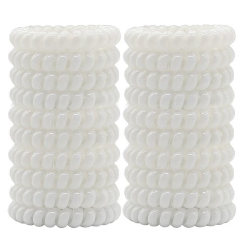 Leenchiry Spiral Hair Ties Traceless Coil Hair Ties 20 Pieces No Crease Phone Cord Hair Ties Waterproof Ponytail Holder 2.15inch No Damage Elastic Hair Bands Hair Accessories for Women Girls (White)