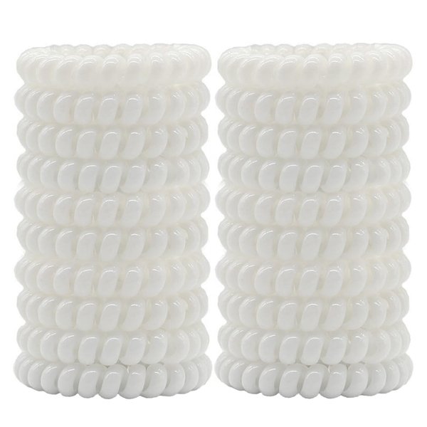 Leenchiry Spiral Hair Ties Traceless Coil Hair Ties 20 Pieces No Crease Phone Cord Hair Ties Waterproof Ponytail Holder 2.15inch No Damage Elastic Hair Bands Hair Accessories for Women Girls (White)