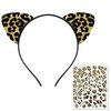 Cheetah Ears Headband with Gold Temporary Tattoos Leopard Costume Accessories Halloween Cat Cosplay Party Supplies