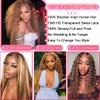 miear Highlight HD Transparent 13x6 Lace Front Wigs Human Hair Deep Wave 180% Density Honey Blonde 4/27 Lace Front Wig for Black Women Glueless Frontal Curly Wig Pre Plucked with Baby Hair 22 Inch