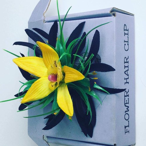 Yellow Orchid Flower Hair Clip For Women - Tropical Boho Hairpiece for Bridesmaids and Flower Girls Luau Costume Accessories for Teens Handmade in Hawaii by Aviella Aloha