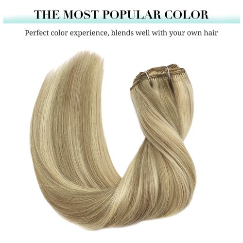 DOORES Clip in Human Hair Extensions Balayage Light Blonde Highlighted Golden Blonde 7pcs 120g Real Hair Extensions Clip in Natural Hair Extensions Straight Thick 20 Inch