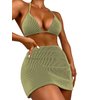 SweatyRocks Women's 3 Piece Zebra Striped Bikini Swimsuit Set & Beach Skirt Set Bathing Suit Olive Green L