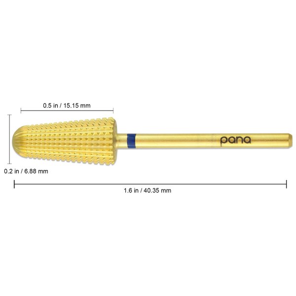 PANA 2-Way Volcano Carbide Bit 3/32" Shank Size - (Gold, Medium Grit) - Two Way Rotate use for Both Left and Right Handed Fast remove Acrylic or Hard Gel Nail Drill Bit for Manicure Pedicure