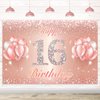 Happy 16th Birthday Banner Backdrop - 16 Birthday Party Decorations Supplies for Girls or Boys - Rose Gold 4 x 6ft