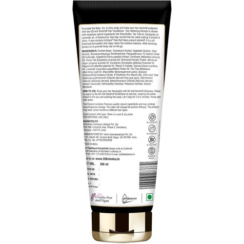 StBotanica GO Anti-Dandruff Hair Conditioner - With Ichthyol Pale, Tea Tree, Eucalyptus Oil, Plant Based Extracts, No SLS/Sulphate, Paraben, Silicones, Colors, 200ml