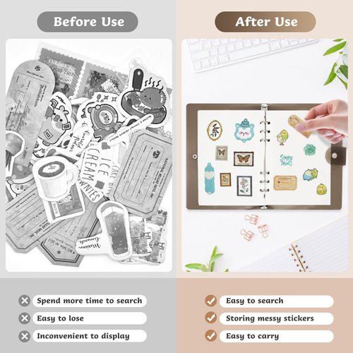 NOCAFI Reusable Sticker Book Collecting Album A5 Storage Organizer Binder Collection Notebook with 40 Sheets Blank Release Paper (Black)