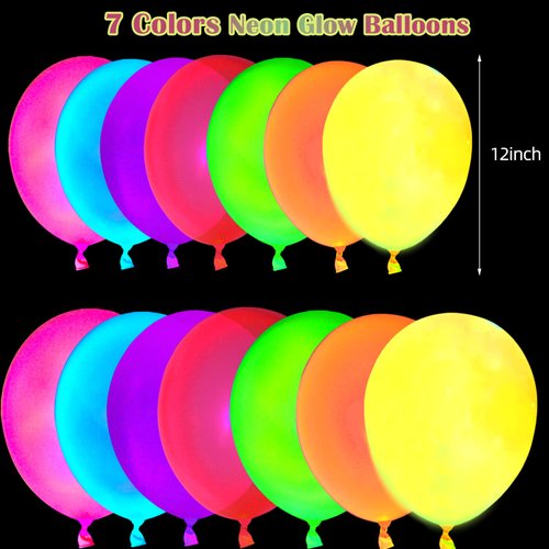 110 Pack Colored UV Neon Balloons Glow Balloons Neon Party Decorations Glow in the Dark Party Supplies Balloons Black Light Neon Latex Fluorescent Balloons for Kids Birthday Glow Party Decoration