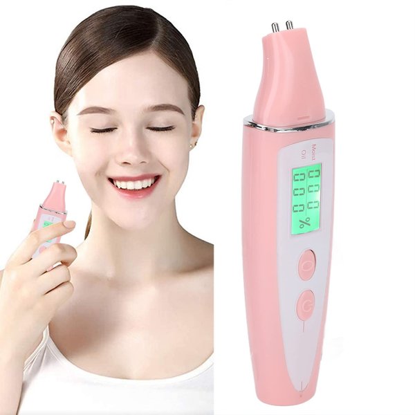 Skin Analyzer,Digital LCD Display Precision Skin Sensor Tester Facial Water Oil Analyzer Facial Sensor Tester Portable Precision Face Water Oil Tester for Home Salon(Pink)