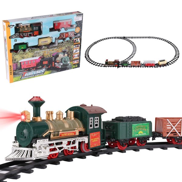 BPC Classic Holiday Christmas Train Set with Locomotive Engine Cargo Cars Tracks