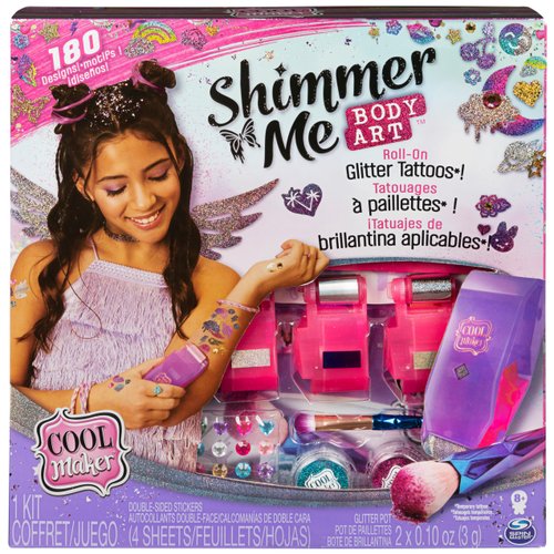 Cool Maker, Shimmer Me Body Art with Roller, 4 Metallic Foils & 180 Temporary Tattoo Designs, Christmas Gifts for Kids Ages 8 and up