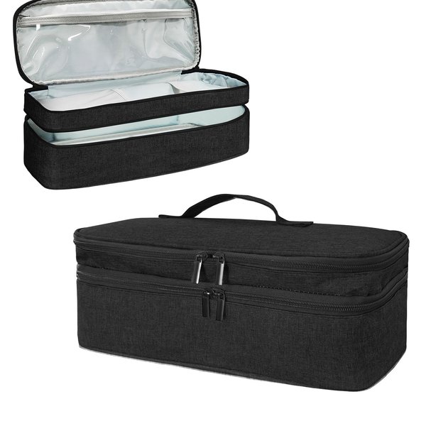 BOHEMIABY Double Layer Hair Tools Travel Bag, Shak Flestyle Carrying Case, Dysoon Hair Dryer Case, Dustproof Compatible Hair Straightening Iron、Curling Iron、 Hot Air Brush Black Case
