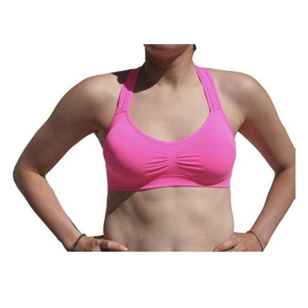 Anemone Cross Back Comfort Sports Bra with Removable Pads (O/S, Fuschia)