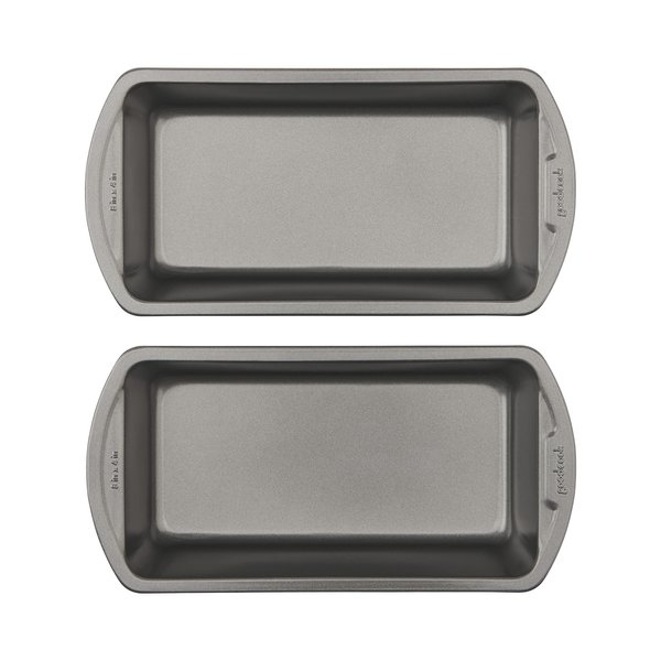 GoodCook Set of 2 Medium 8" x 4" Nonstick Steel Bread Loaf Pans, Gray (4244)
