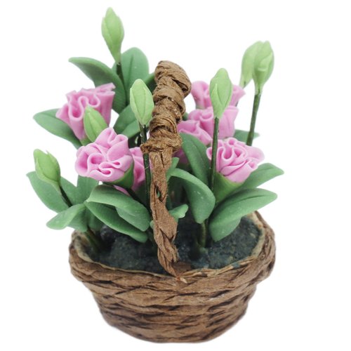 Miniature Dollhouse Plant Flowers, Miniature Flower Dollhouse Decoration, Dollhouse Flower Basket Model 1:12 Scale for Mini Gardens Corridors