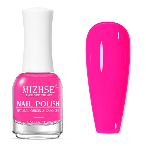 MIZHSE Quick Dry Nail Polish, Hot Pink Nail Polish Non Gel Air Drying Fast, 15 ml Regular Nail Polish Glossy Finish Rose Red Nail Lacquer Full Coverage Nail Art Manicure DIY Home