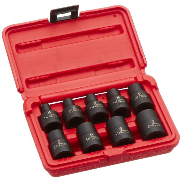 SUNEX TOOLS 2690SE 1/2-Inch Drive External Star Impact Socket Set, Standard, 6-Point, Cr-Mo, E10 - E24, 9-Piece