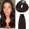 Lacer Hair 18 Inch Human Hair Extensions Tape in Hair Natural Black Balayage PU Skin Weft 100% Real Virgin Human Hair Color #2 Darkest Brown Double Side 50g 20pcs/set